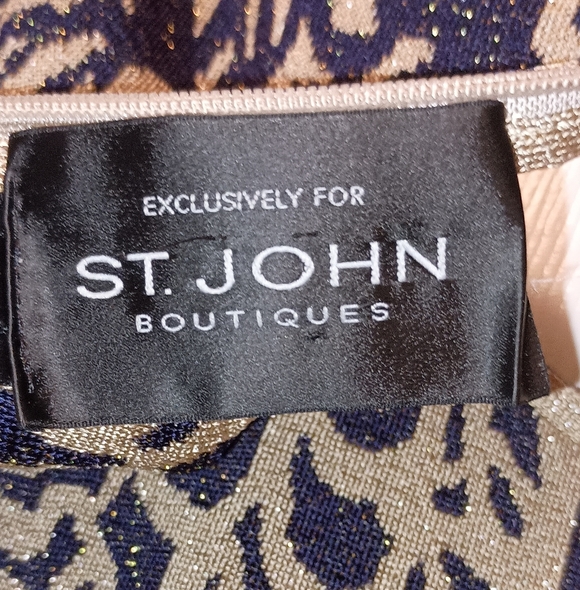 St. John  Navy Gold Metallic Thread Party Dress Size 12 - Picture 2 of 9